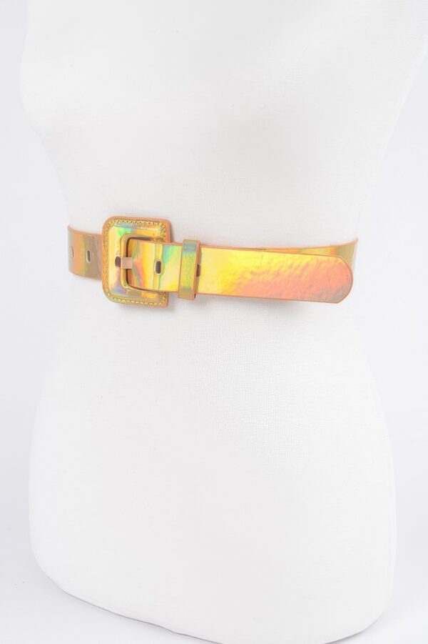 Plus-Size Holographic Metallic Belt – Slim Hologram Finish