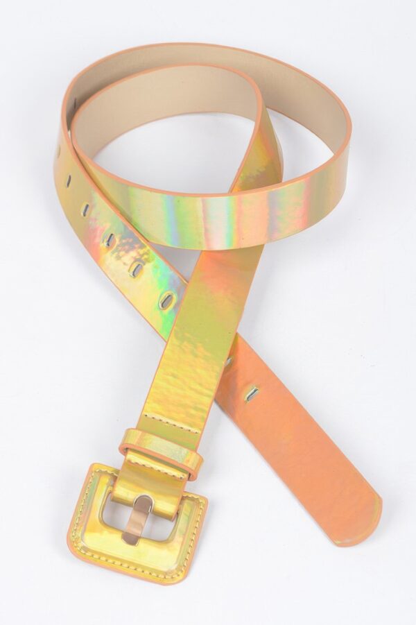 Plus-Size Holographic Metallic Belt – Slim Hologram Finish