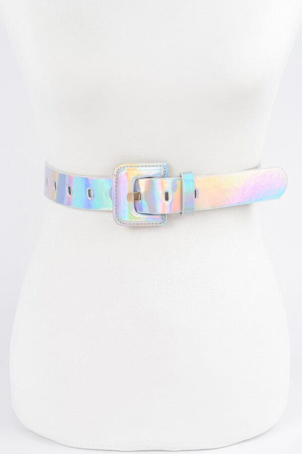 Plus-Size Holographic Metallic Belt – Slim Hologram Finish