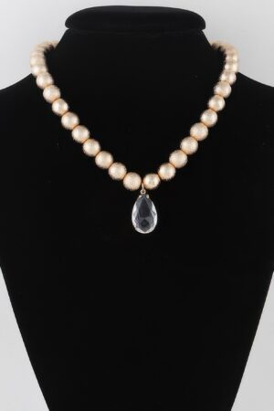Faceted Clear Teardrop Bead Necklace – 16″ Mid-Length