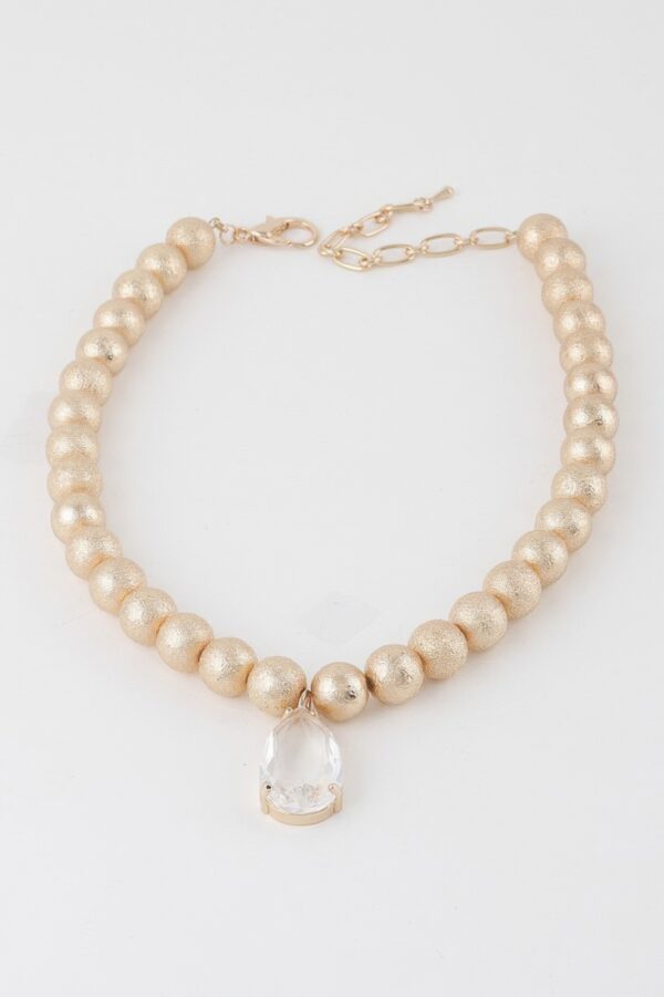Faceted Clear Teardrop Bead Necklace – 16″ Mid-Length