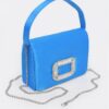Compact Satin Shoulder Bag with Stone Buckle