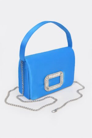 Compact Satin Shoulder Bag with Stone Buckle