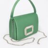 Compact Satin Shoulder Bag with Stone Buckle
