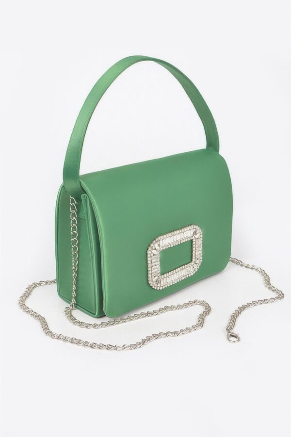 Compact Satin Shoulder Bag with Stone Buckle