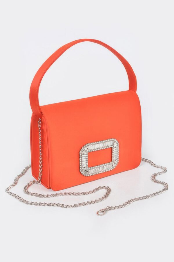 Compact Satin Shoulder Bag with Stone Buckle