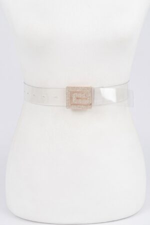 Vegan Belt with Rhinestone Buckle – Clear