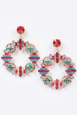 Multi Rhinestone Round Statement Earrings