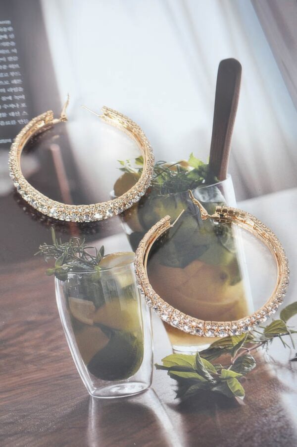 Rhinestone Hoop Earrings – Multicolor 60mm