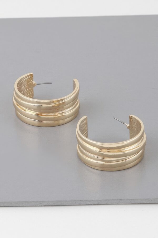 Hoop Earrings with Layered Line Texture – Mini Polished Hoops