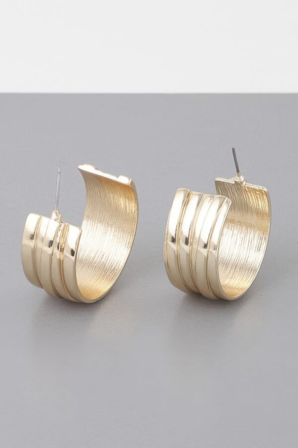 Hoop Earrings with Layered Line Texture – Mini Polished Hoops
