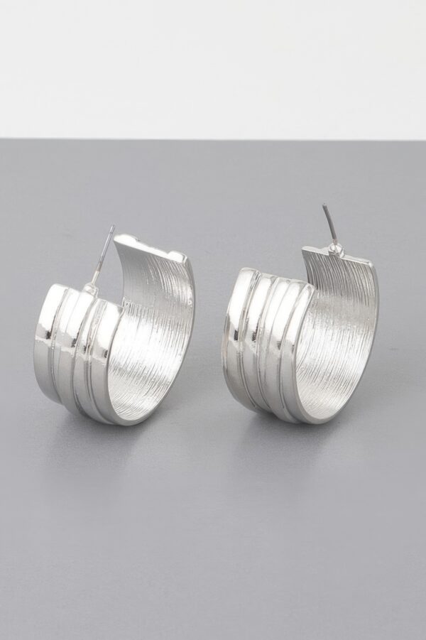 Hoop Earrings with Layered Line Texture – Mini Polished Hoops