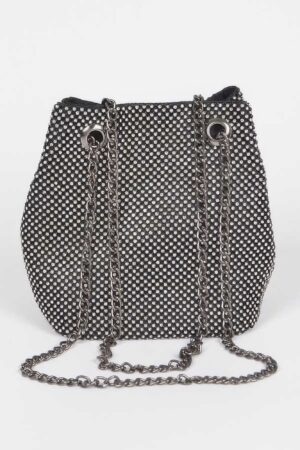 Rhinestone Bucket Bag with Chunky Chain Strap