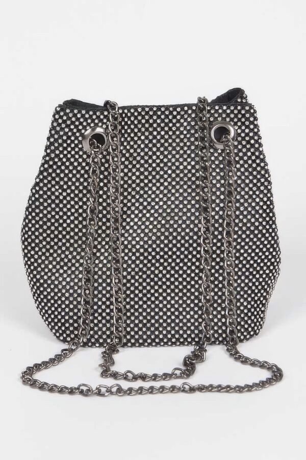 Rhinestone Bucket Bag with Chunky Chain Strap