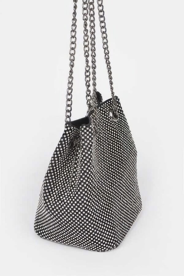 Rhinestone Bucket Bag with Chunky Chain Strap