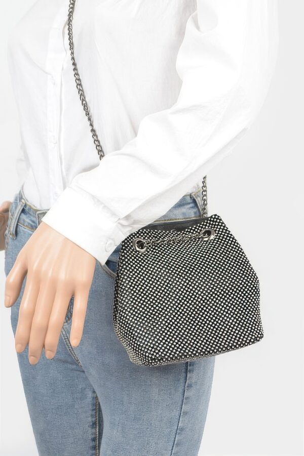Rhinestone Bucket Bag with Chunky Chain Strap