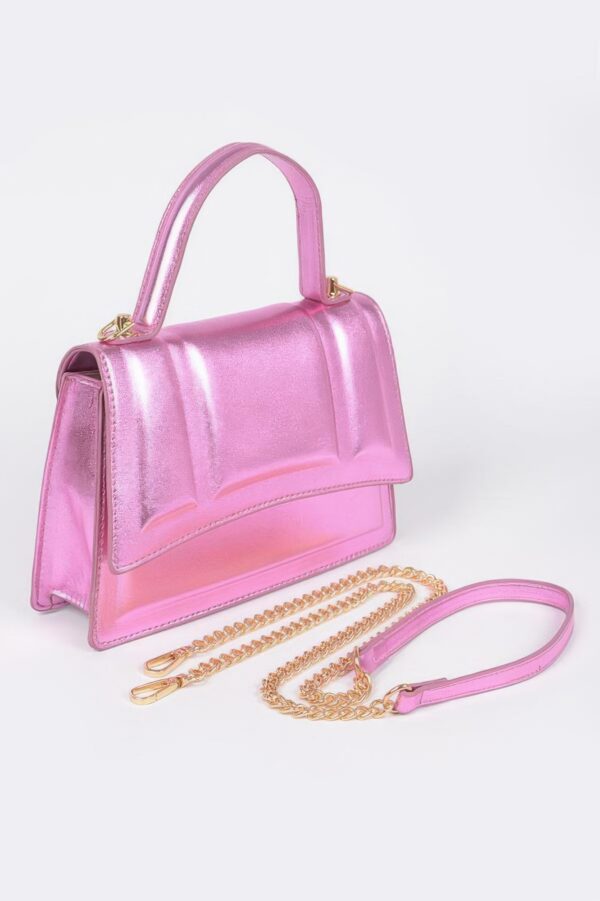 Metallic Top Handle Crossbody Bag – Structured Mini