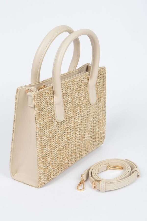 Vegan Faux Straw Mini Tote – Structured Top-Handle
