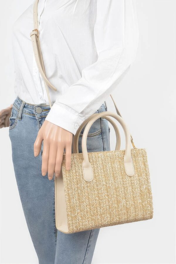 Vegan Faux Straw Mini Tote – Structured Top-Handle