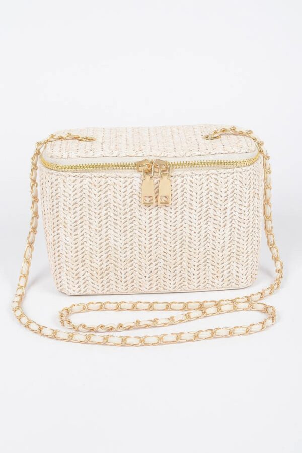 Compact Faux Straw Cosmetic Case with Structured Body