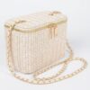 Compact Faux Straw Cosmetic Case with Structured Body