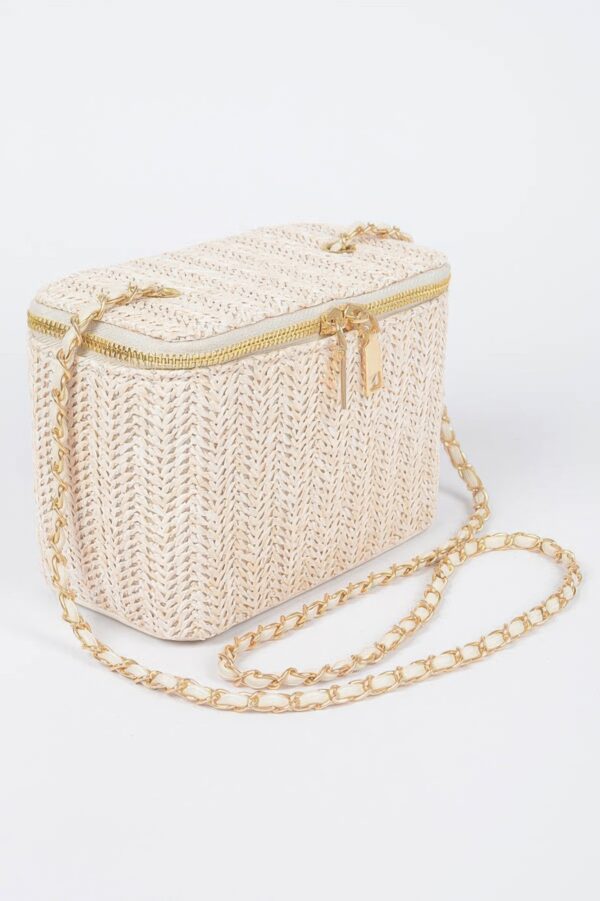 Compact Faux Straw Cosmetic Case with Structured Body