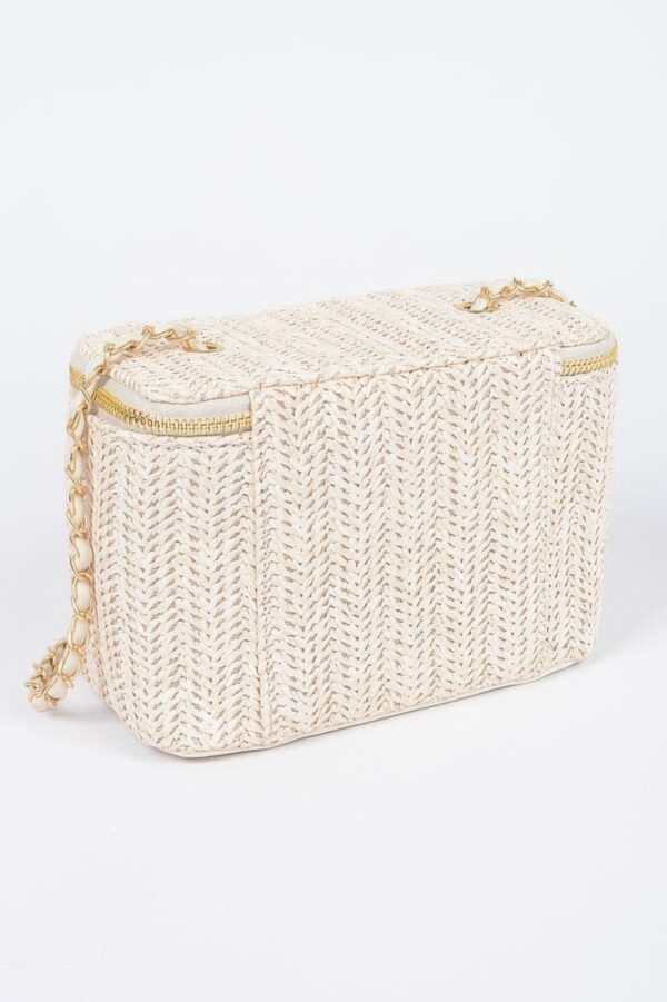 Compact Faux Straw Cosmetic Case with Structured Body