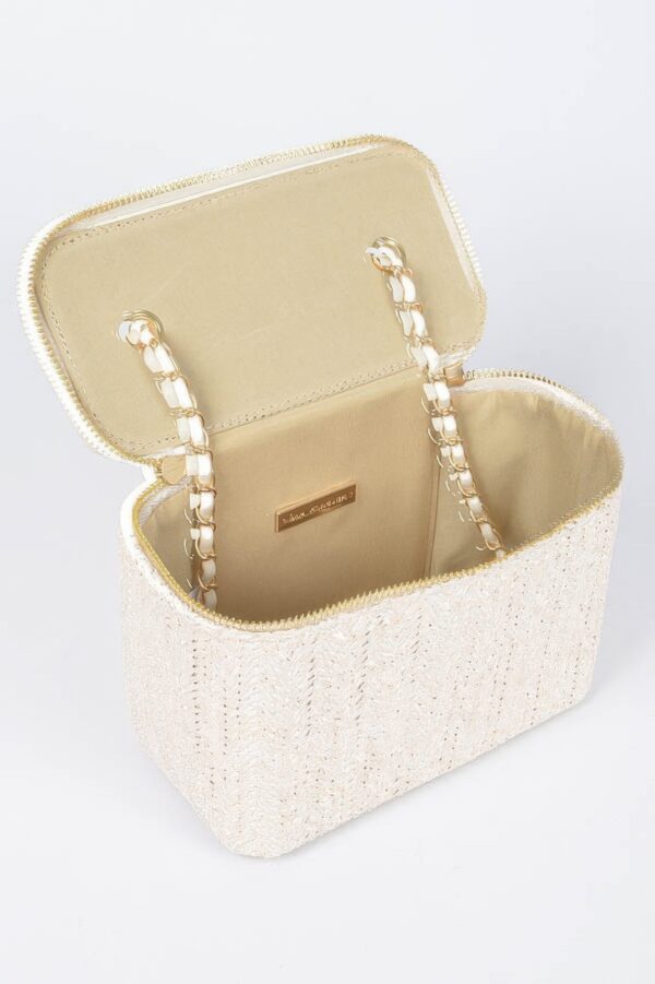 Compact Faux Straw Cosmetic Case with Structured Body