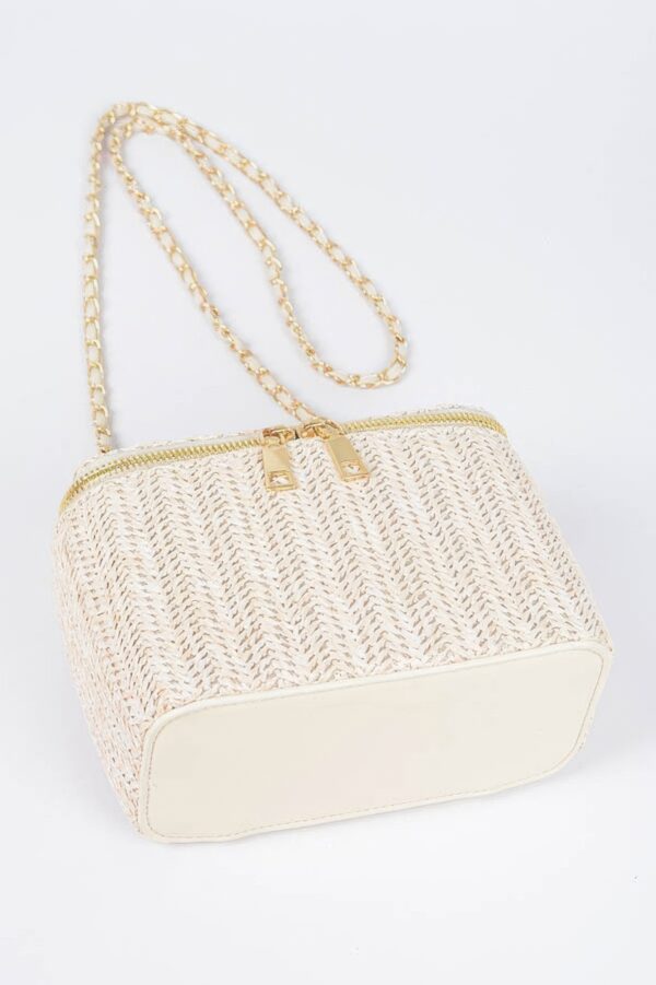Compact Faux Straw Cosmetic Case with Structured Body