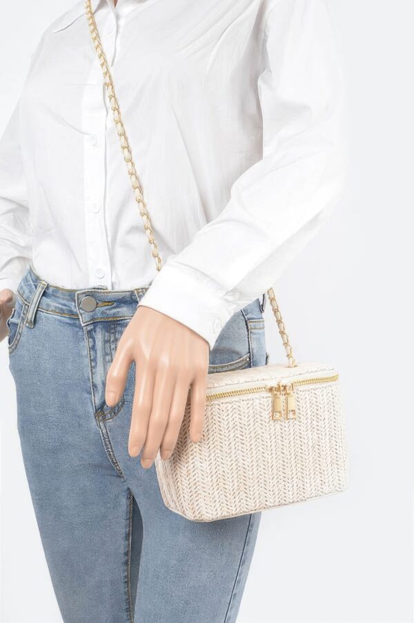 Compact Faux Straw Cosmetic Case with Structured Body