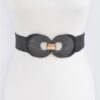 Faux Straw Two-Buckle Elastic Waist Belt