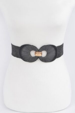 Faux Straw Two-Buckle Elastic Waist Belt