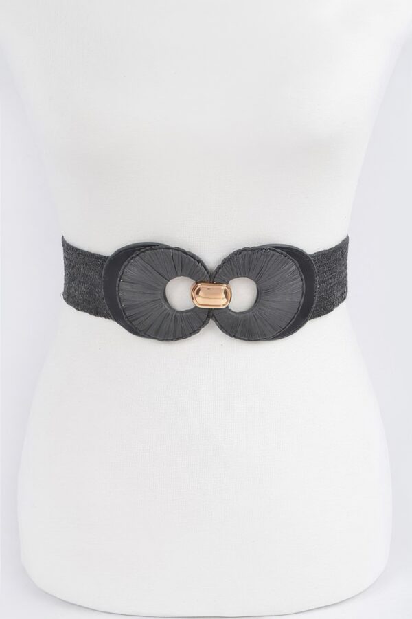 Faux Straw Two-Buckle Elastic Waist Belt