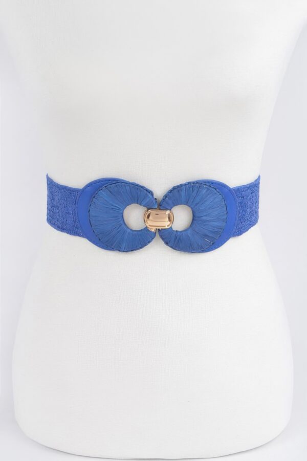 Faux Straw Two-Buckle Elastic Waist Belt
