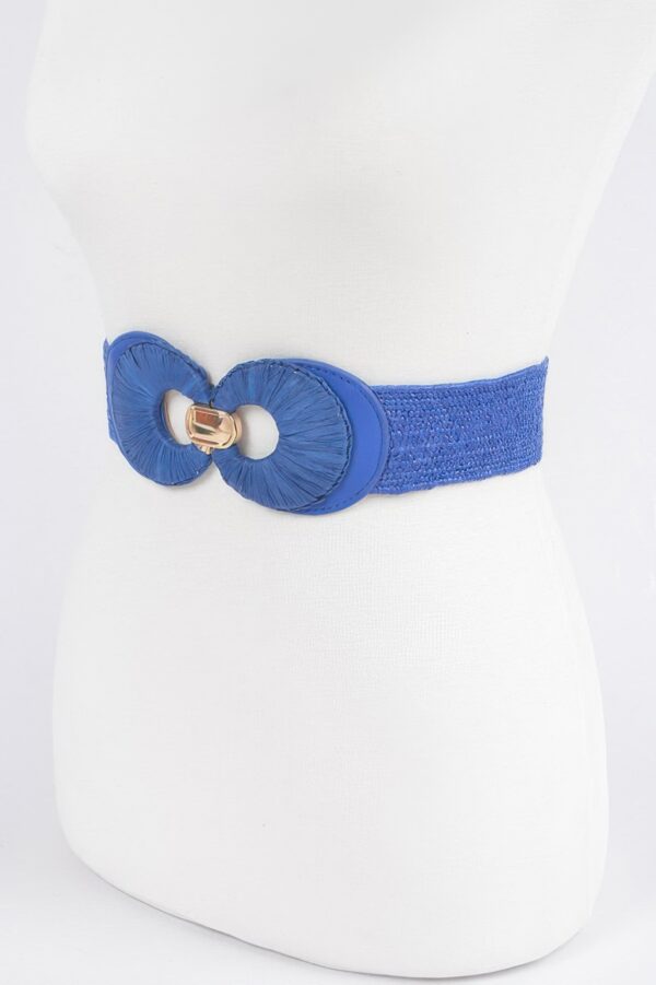 Faux Straw Two-Buckle Elastic Waist Belt