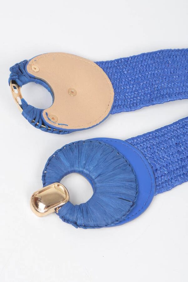 Faux Straw Two-Buckle Elastic Waist Belt