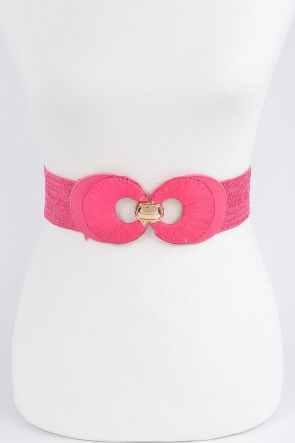 Faux Straw Two-Buckle Elastic Waist Belt