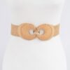 Faux Straw Two-Buckle Elastic Waist Belt