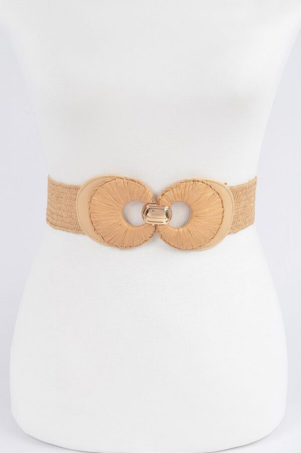 Faux Straw Two-Buckle Elastic Waist Belt
