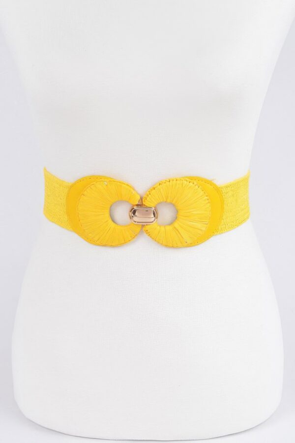 Faux Straw Two-Buckle Elastic Waist Belt