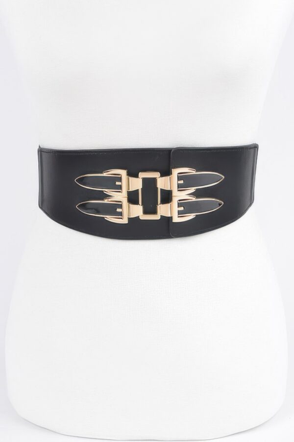 Wide Elastic Belt with Statement Metal Buckle