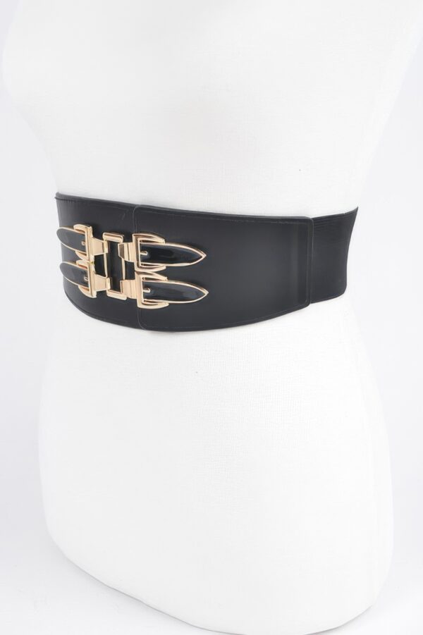 Wide Elastic Belt with Statement Metal Buckle
