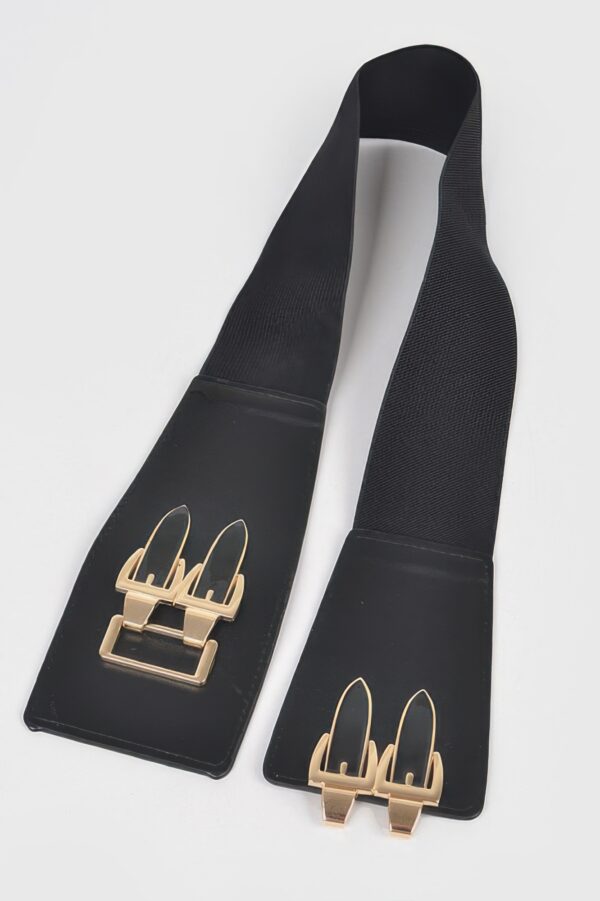 Wide Elastic Belt with Statement Metal Buckle