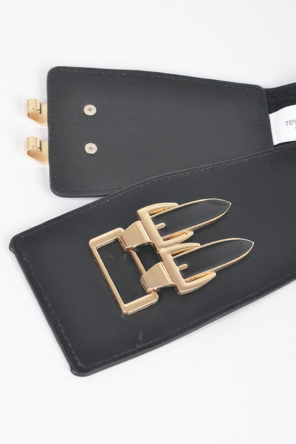 Wide Elastic Belt with Statement Metal Buckle
