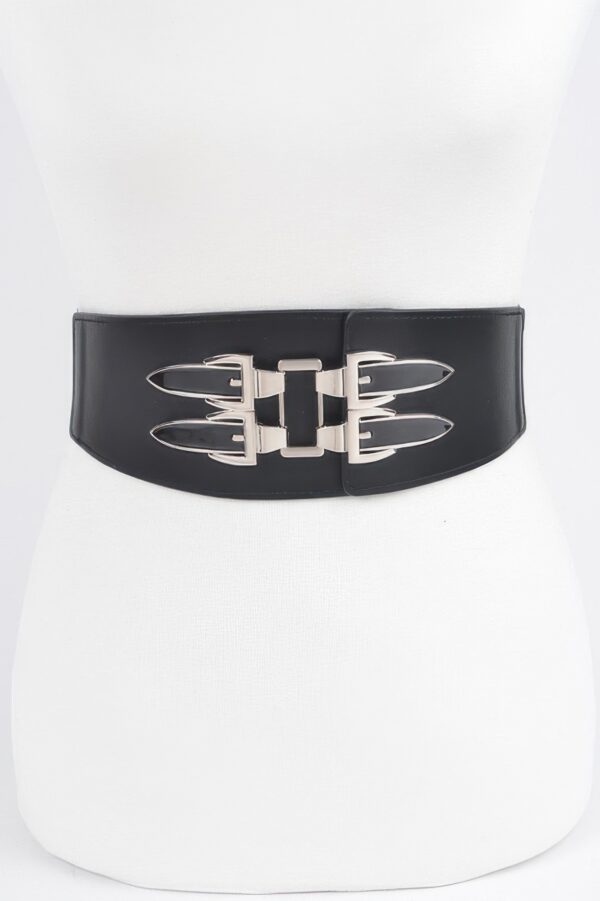 Wide Elastic Belt with Statement Metal Buckle