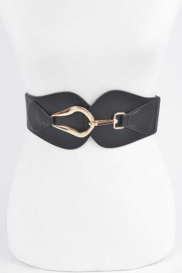 Wide Elastic Belt with Oversized Metal Buckle
