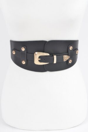 Wide Elastic Belt with Oversized Buckle – Polished Finish