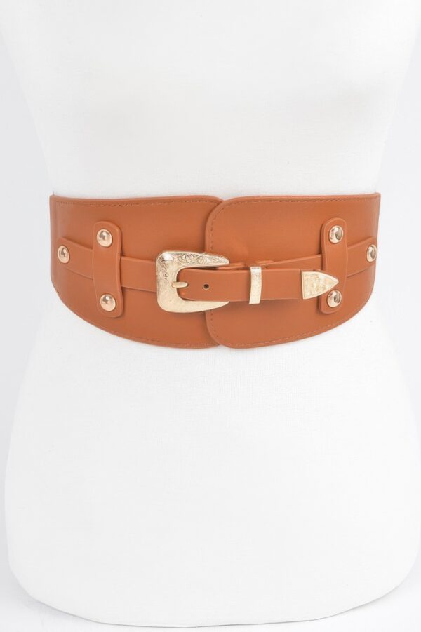Wide Elastic Belt with Oversized Buckle – Polished Finish