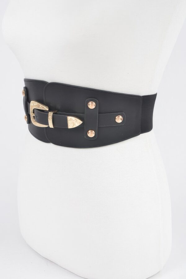 Wide Elastic Belt with Oversized Buckle – Polished Finish