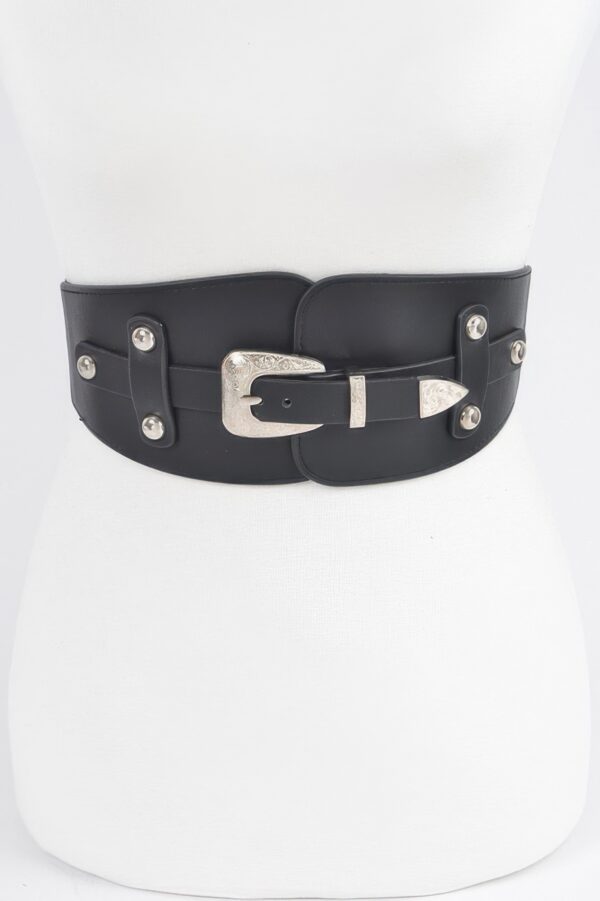 Wide Elastic Belt with Oversized Buckle – Polished Finish